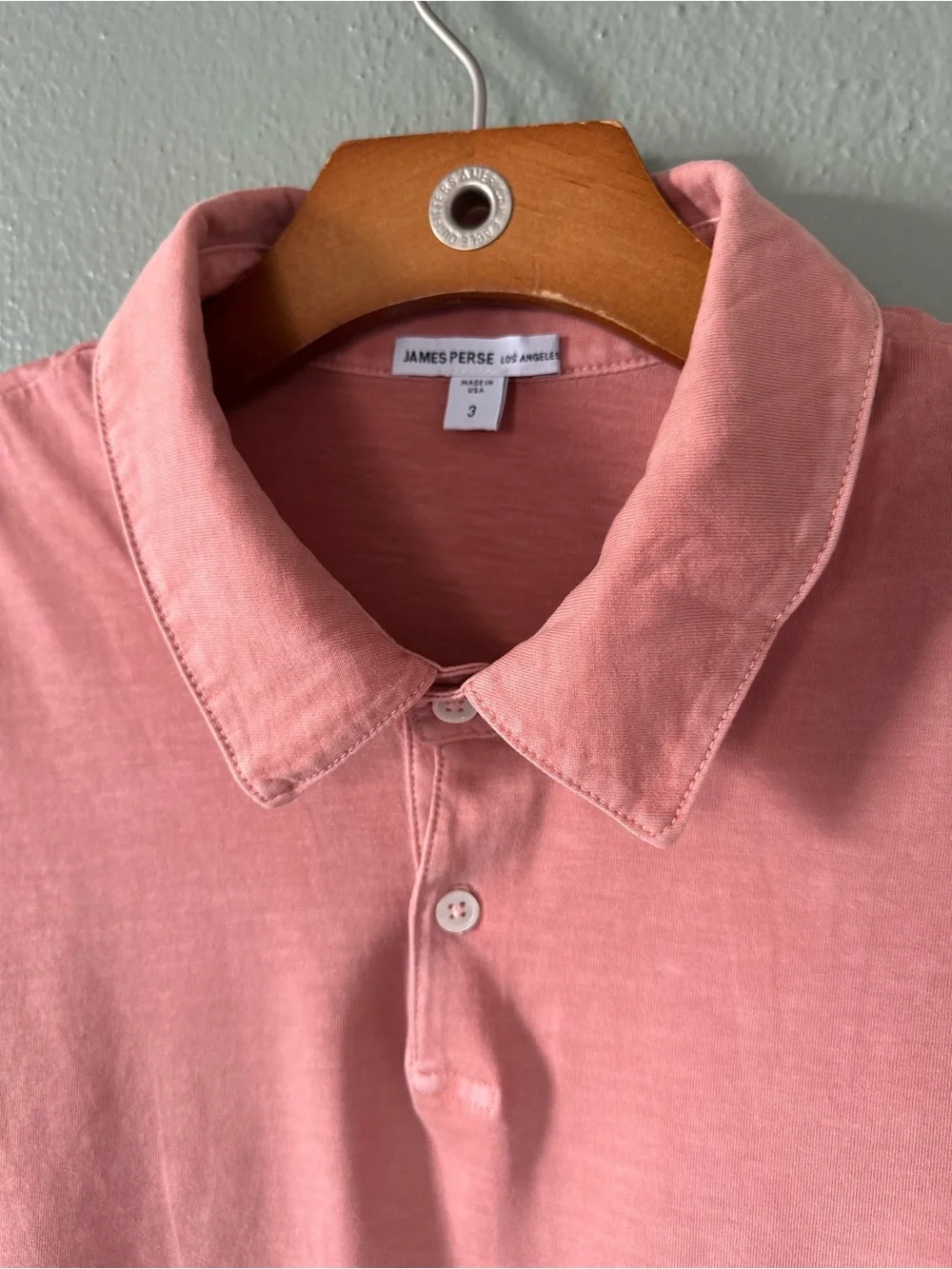 JAMES PERSE Sueded Jersey Polo Shirt | Coral Mens 3 - Picture 7 of 11